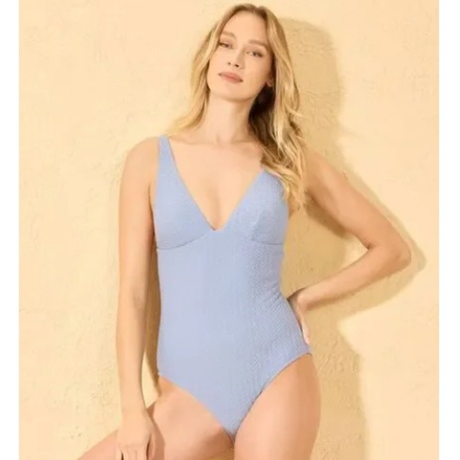 Shade & Shore Xl Blue Chevron Jacquard One-Piece Swimsuit Nwt